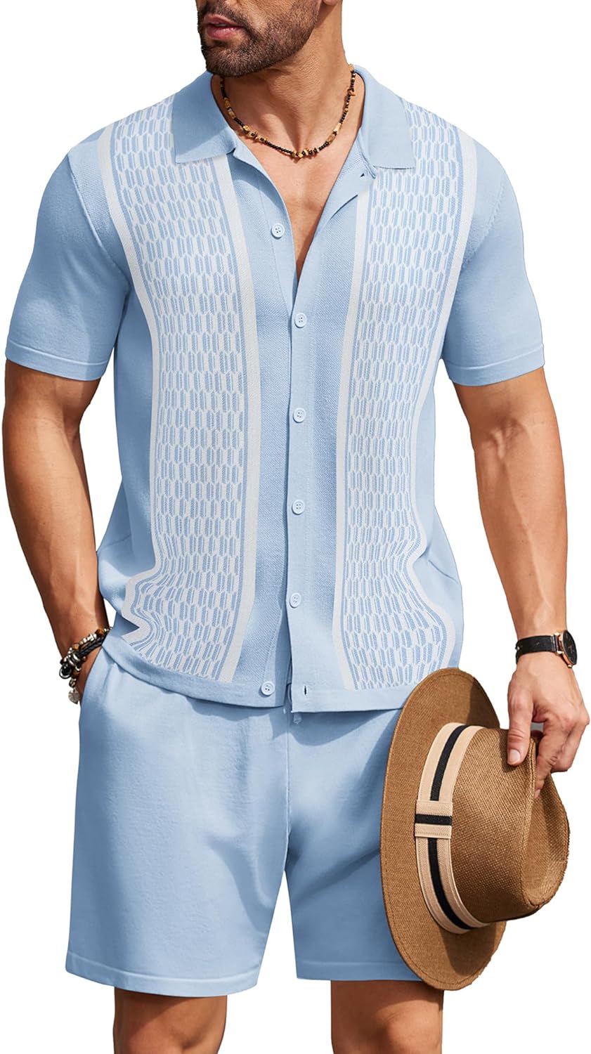 Men's Vintage Inspired Black Knit Short Shirt & Shorts Set