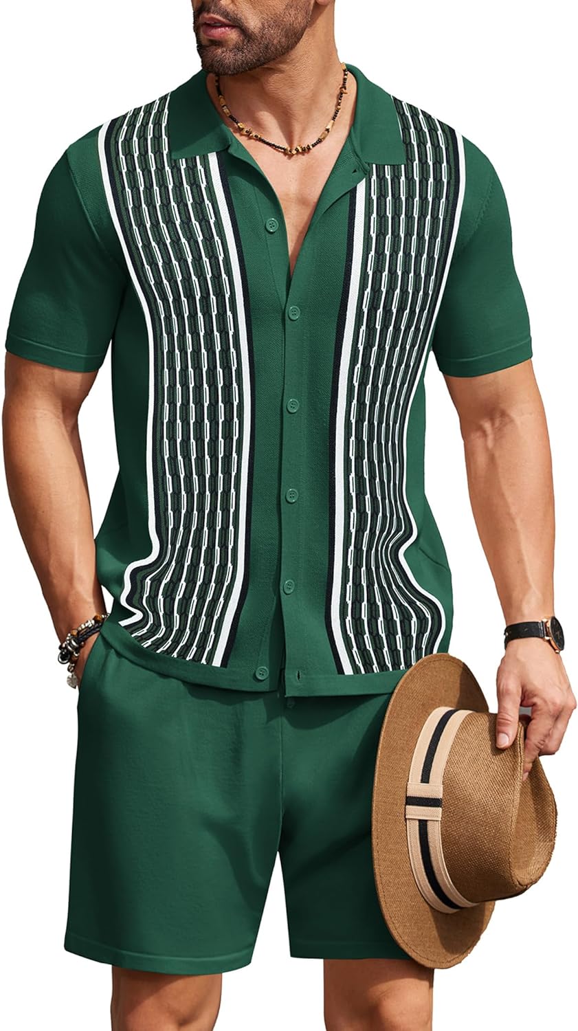 Men's Vintage Inspired Black Knit Short Shirt & Shorts Set