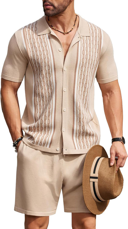 Men's Vintage Inspired Black Knit Short Shirt & Shorts Set