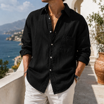 Fashioninprint Daily Cotton-linen Urban Casual Long-sleeve Shirt with Chest Pocket