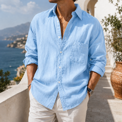 Fashioninprint Daily Cotton-linen Urban Casual Long-sleeve Shirt with Chest Pocket
