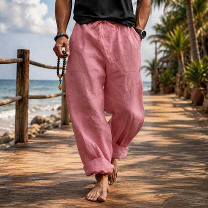 Men¡¯s Linen Blend Loose Fit Pants  Breathable Summer Beach Trousers