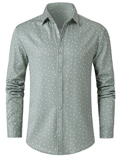 Men's Green Casual Print Long Sleeve Shirt