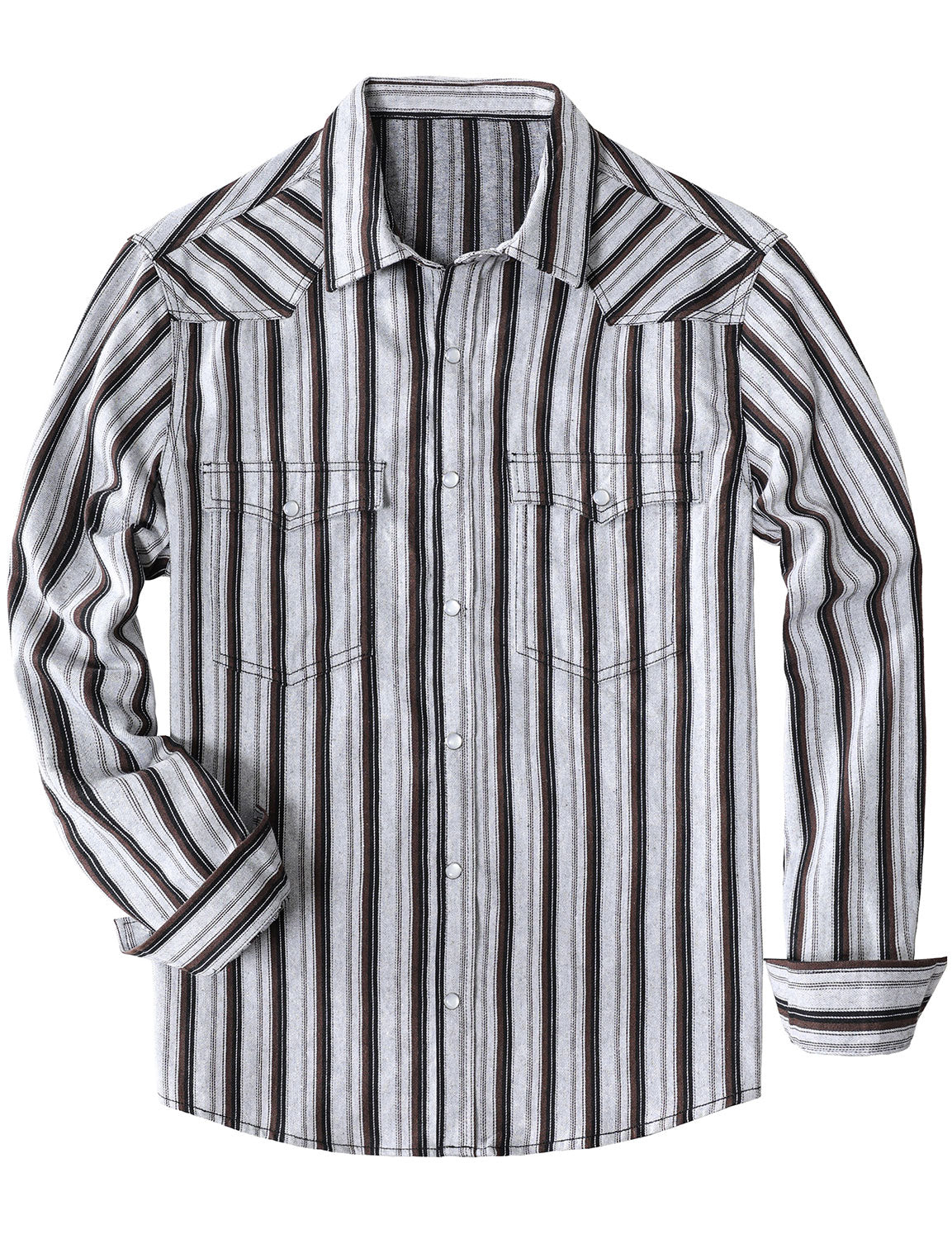 Men's White Striped Western Pearl Snap Casual Denim Shirt