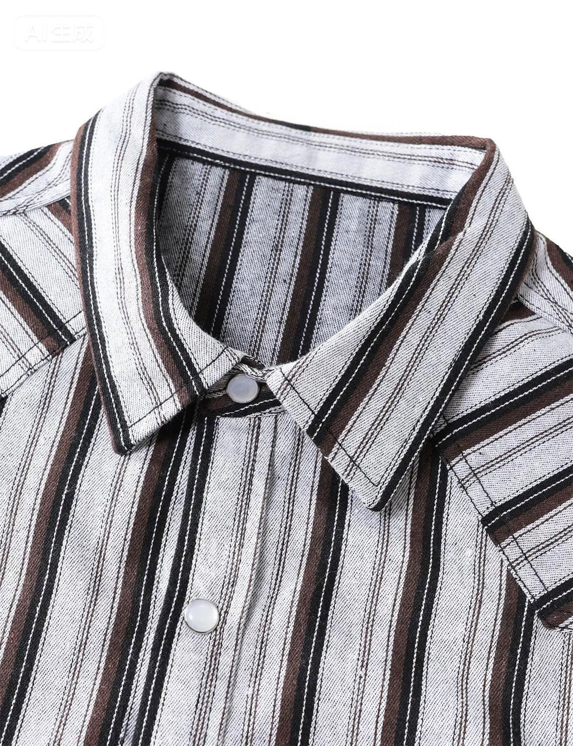 Men's White Striped Western Pearl Snap Casual Denim Shirt