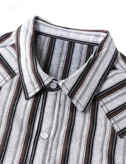 Men's White Striped Western Pearl Snap Casual Denim Shirt