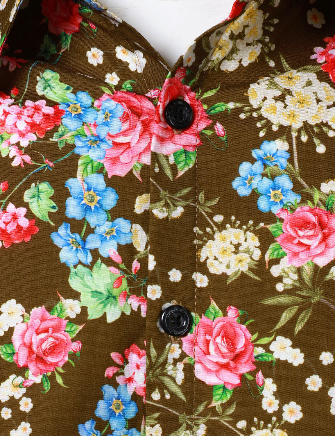 Men's 70s Floral Print Breathable Cotton Brown Long Sleeve Shirt