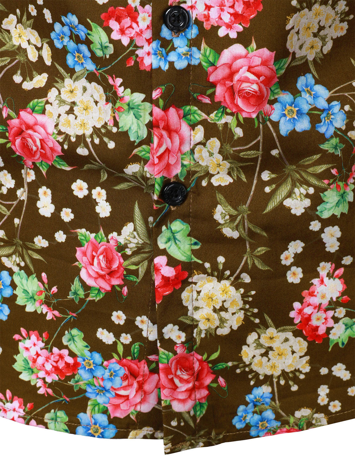 Men's 70s Floral Print Breathable Cotton Brown Long Sleeve Shirt