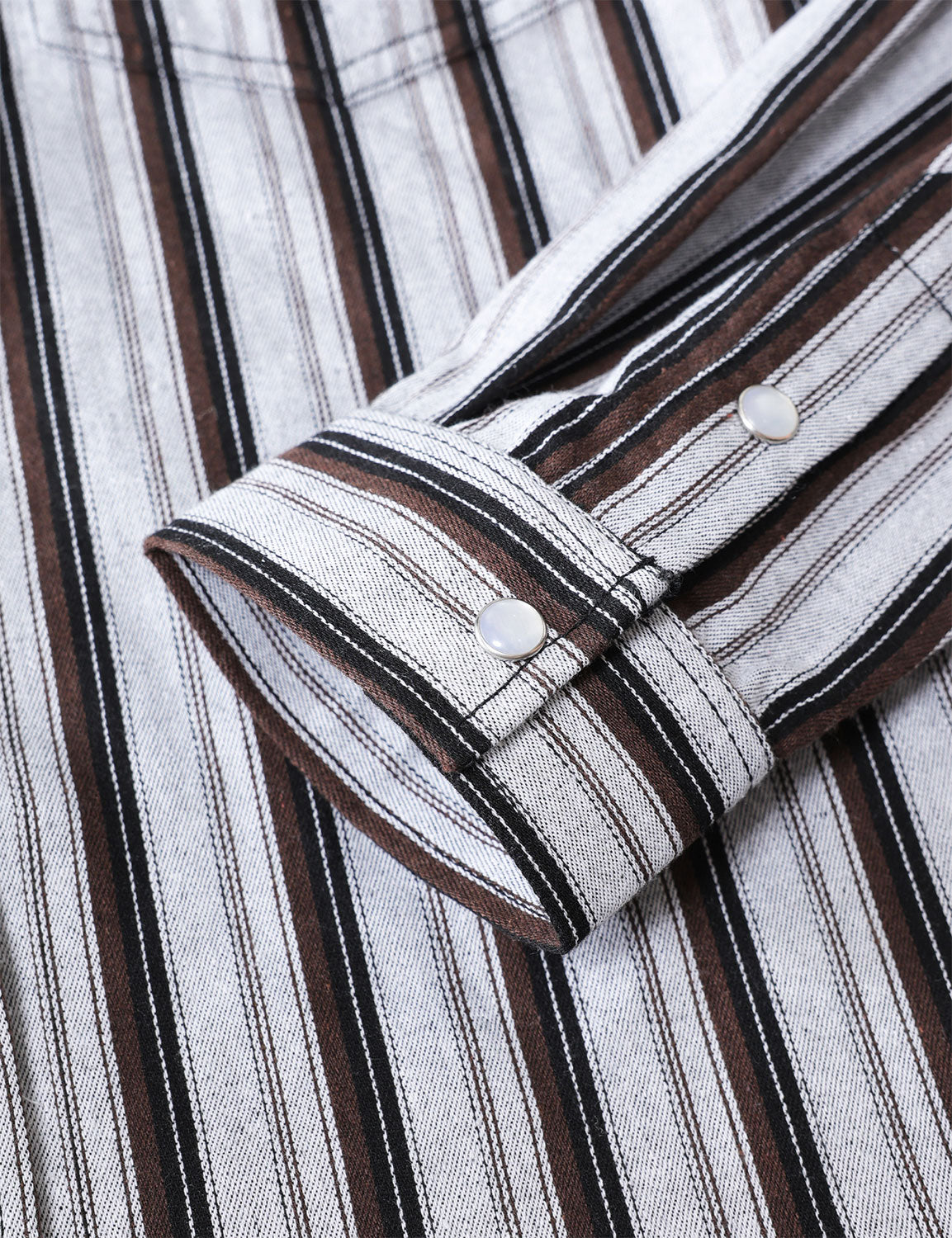 Men's White Striped Western Pearl Snap Casual Denim Shirt