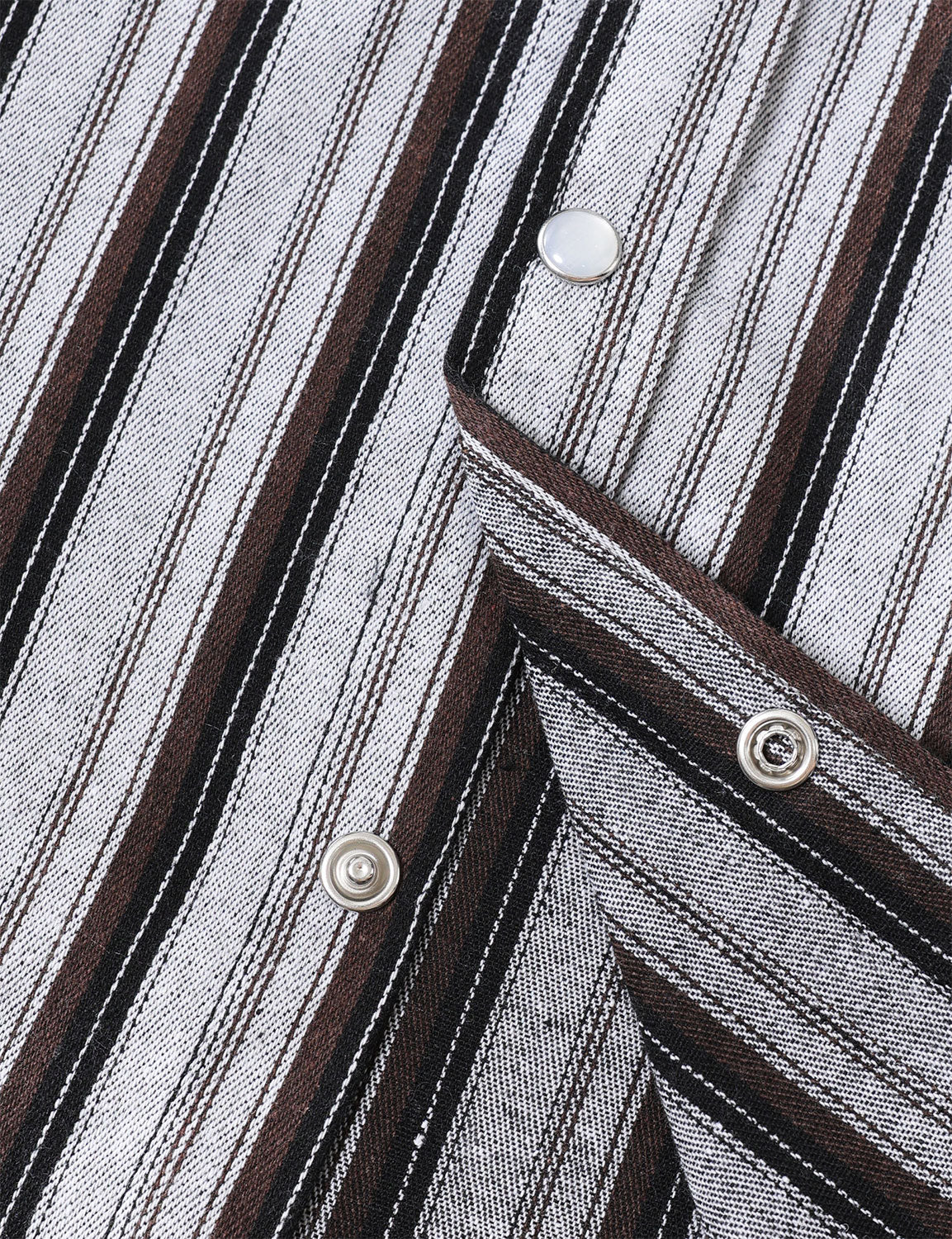 Men's White Striped Western Pearl Snap Casual Denim Shirt