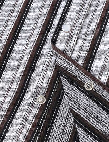 Men's White Striped Western Pearl Snap Casual Denim Shirt