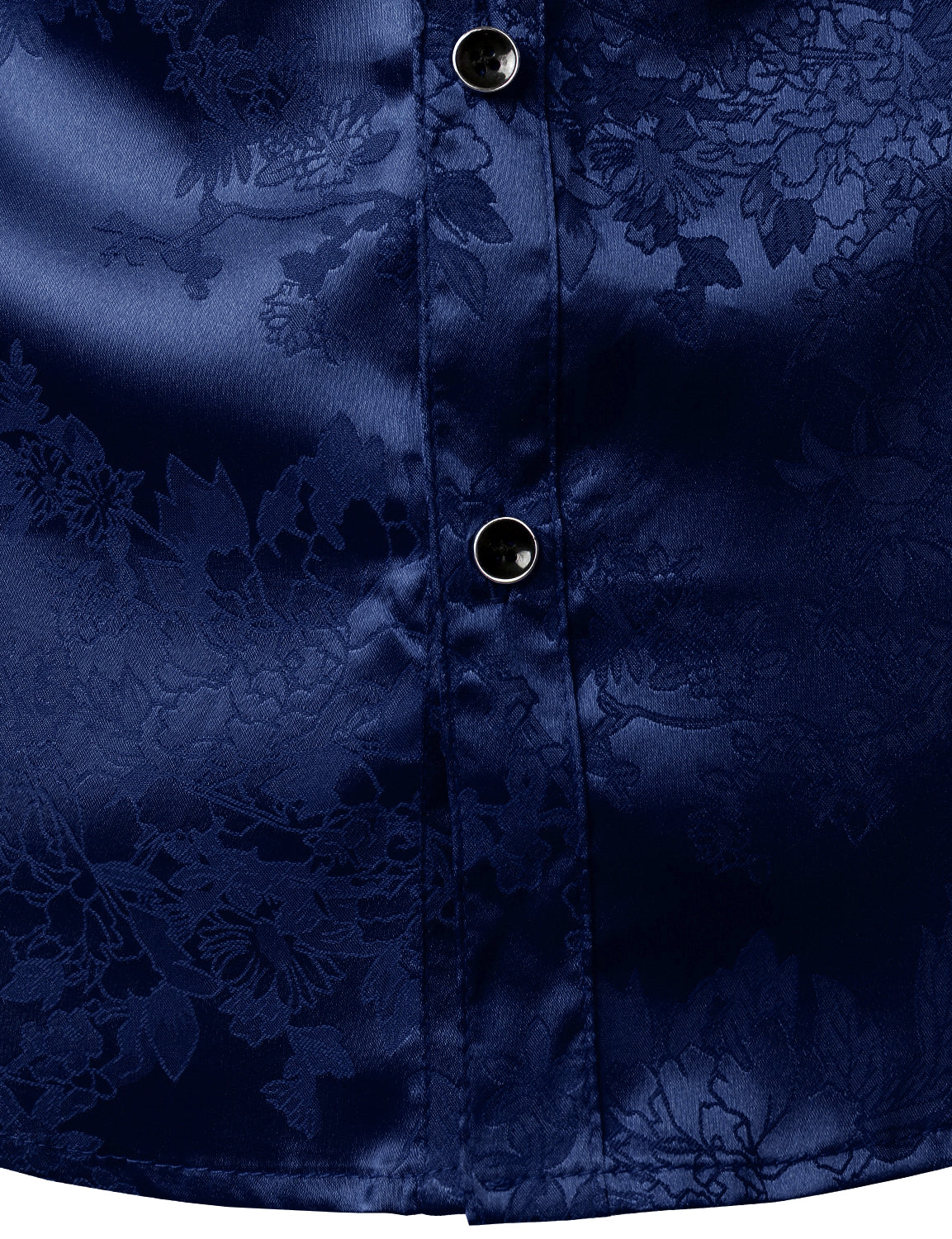 Men's Casual Shiny Satin Floral Jacquard Blue Long Sleeve Button Up Dress Shirt