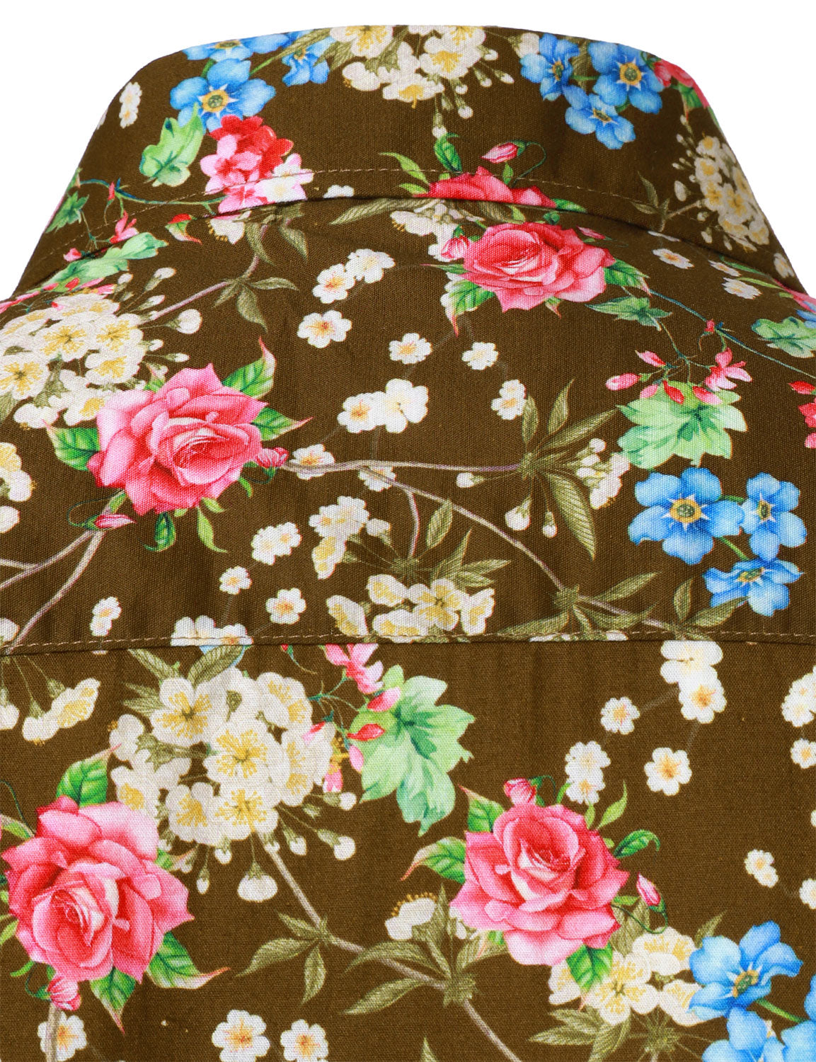 Men's 70s Floral Print Breathable Cotton Brown Long Sleeve Shirt