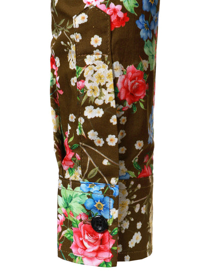 Men's 70s Floral Print Breathable Cotton Brown Long Sleeve Shirt