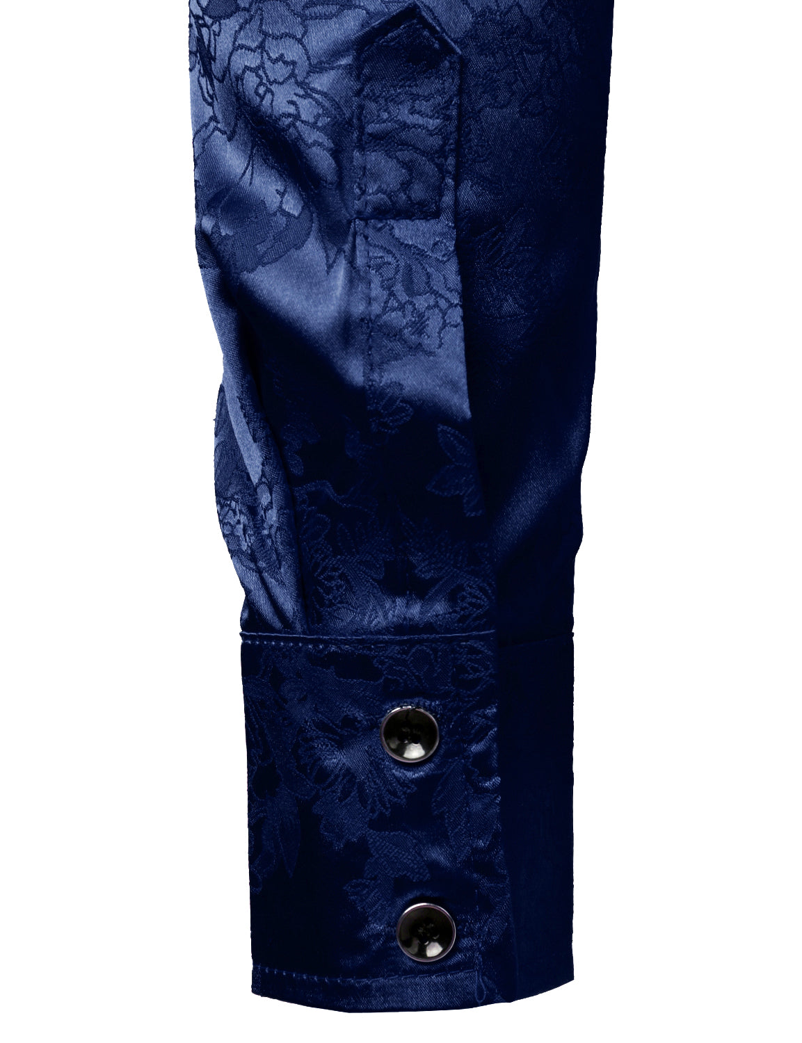 Men's Casual Shiny Satin Floral Jacquard Blue Long Sleeve Button Up Dress Shirt
