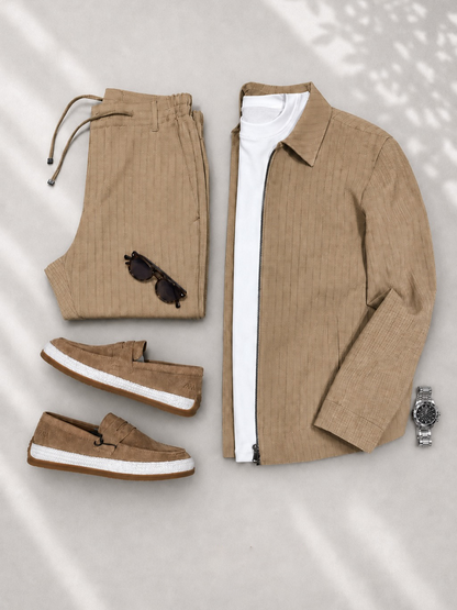 Casual Textured Jacket and Pants Set | Relaxed Smart Daily Look