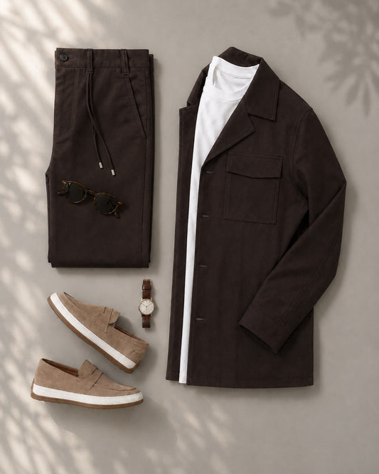 Dark Brown Utility Jacket Matching Set | Minimal Gentleman Style