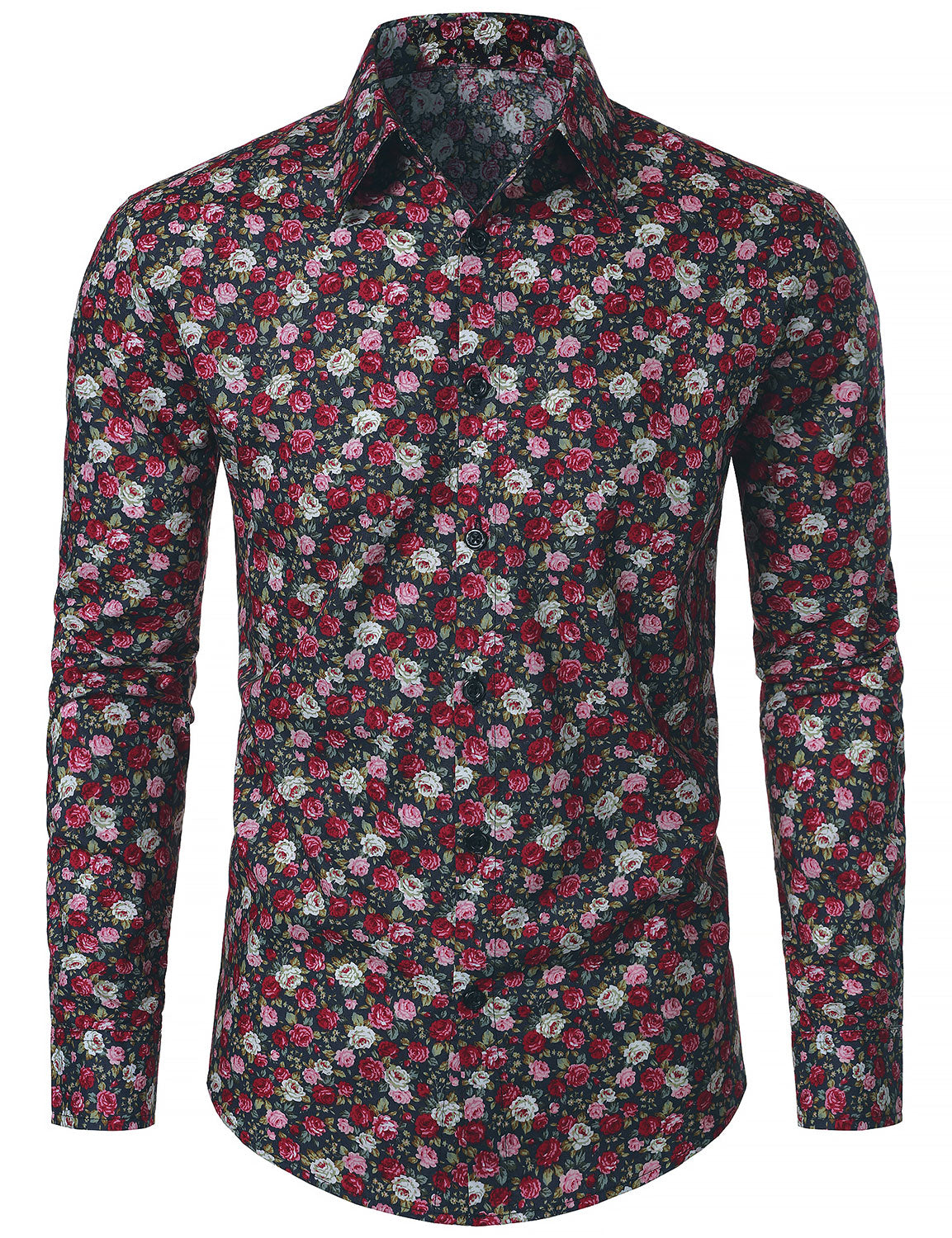 Men's 70s Breathable Cotton Long Sleeve Floral Print Shirt
