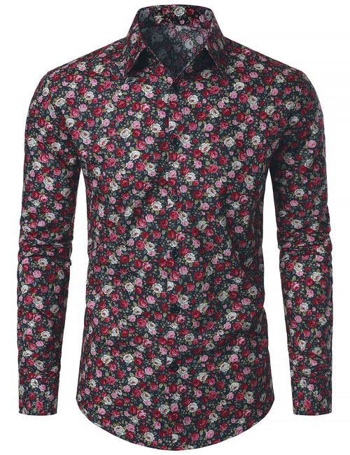 Men's 70s Breathable Cotton Long Sleeve Floral Print Shirt