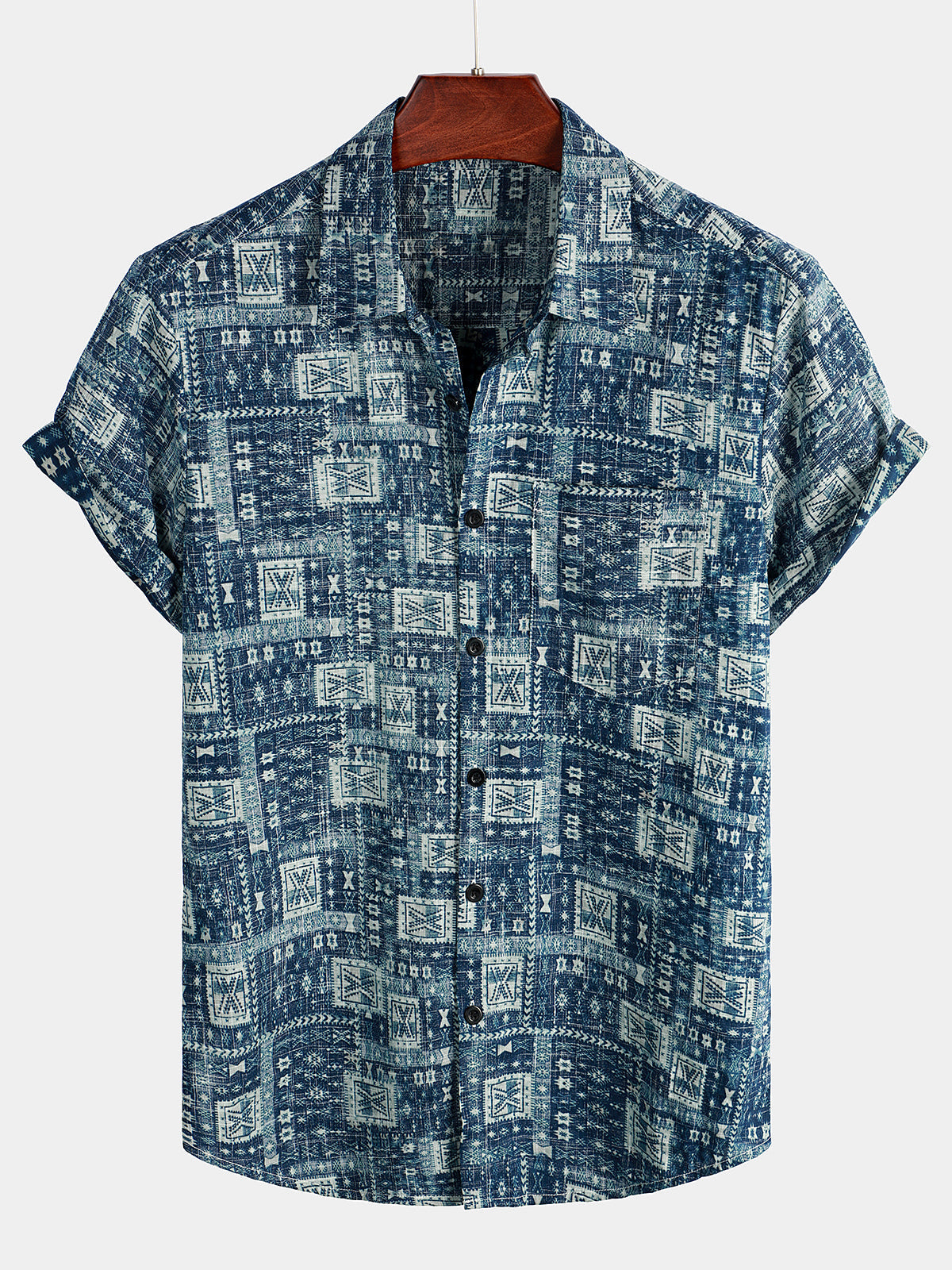 Men's Casual Retro Holiday Pocket Short Sleeve Shirt