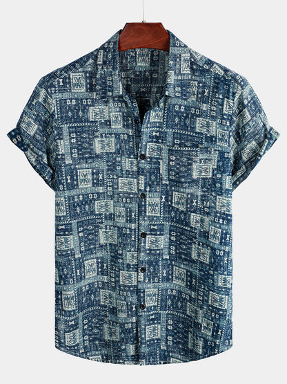 Men's Casual Retro Holiday Pocket Short Sleeve Shirt