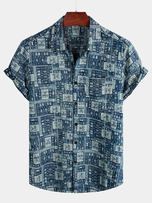 Men's Casual Retro Holiday Pocket Short Sleeve Shirt