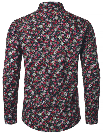 Men's 70s Breathable Cotton Long Sleeve Floral Print Shirt