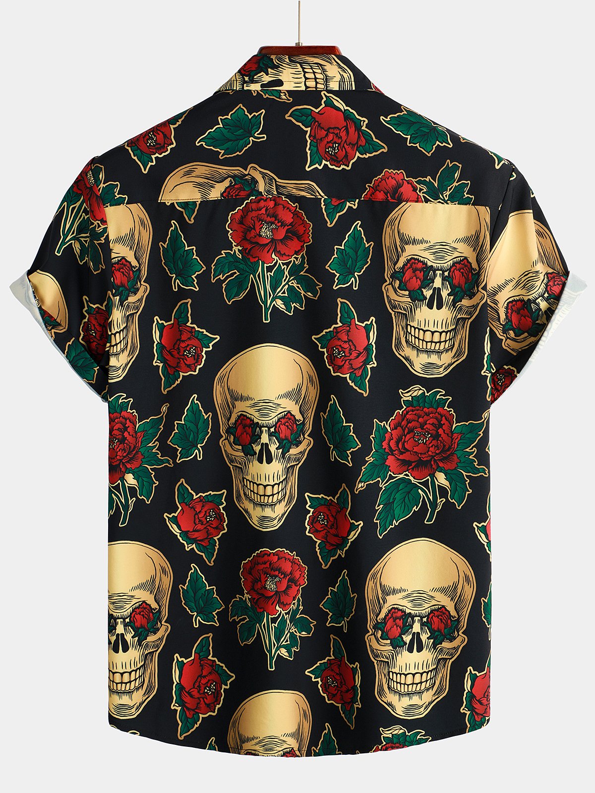 Men's Pink Funny Skull Print Short Sleeve Shirt
