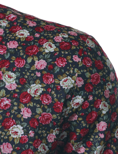 Men's 70s Breathable Cotton Long Sleeve Floral Print Shirt