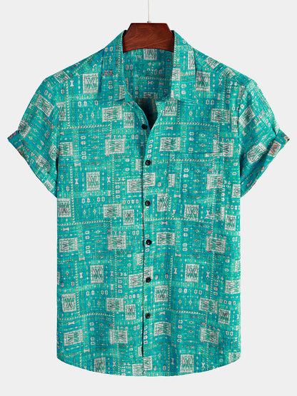 Men's Casual Retro Holiday Pocket Short Sleeve Shirt