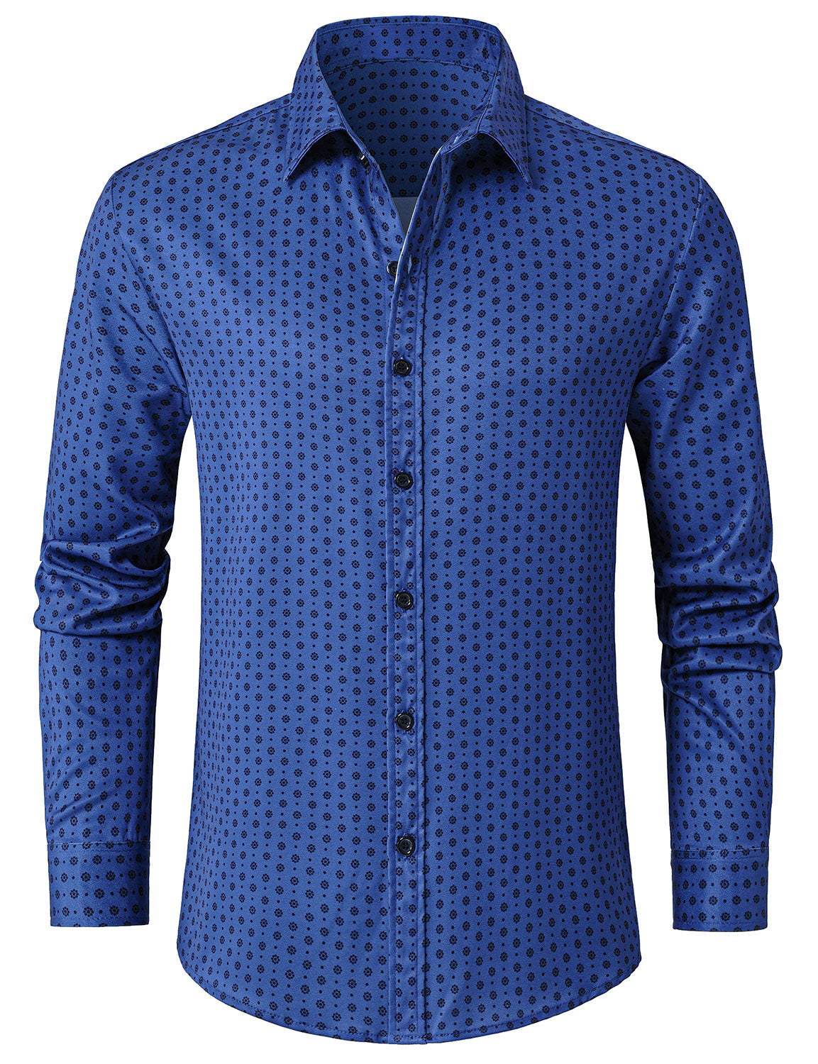Men's Blue Retro Geometric Print Long Sleeve Shirt