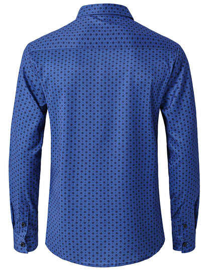 Men's Blue Retro Geometric Print Long Sleeve Shirt
