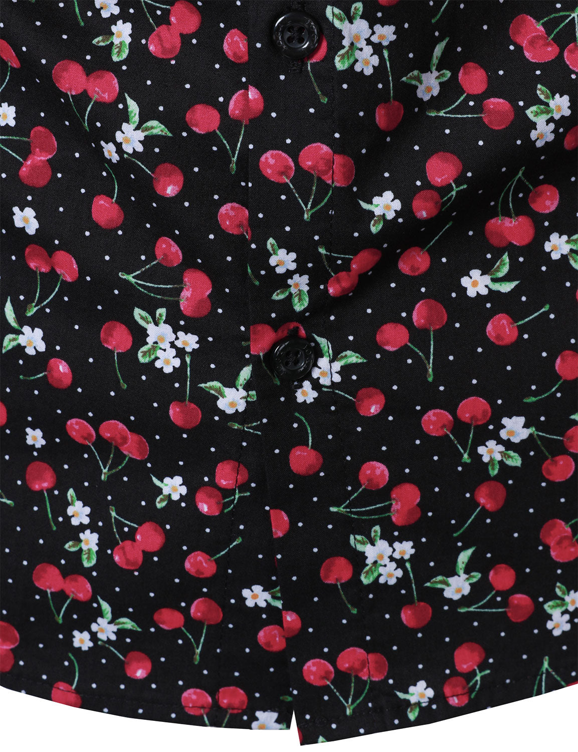 Men's Cherry Print Breathable Cotton Black Long Sleeve Shirt