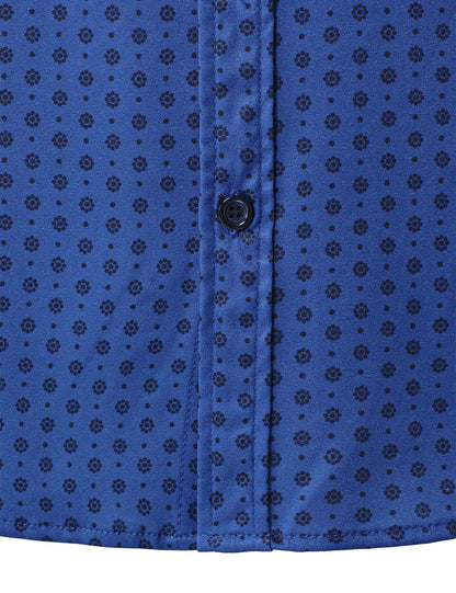 Men's Blue Retro Geometric Print Long Sleeve Shirt