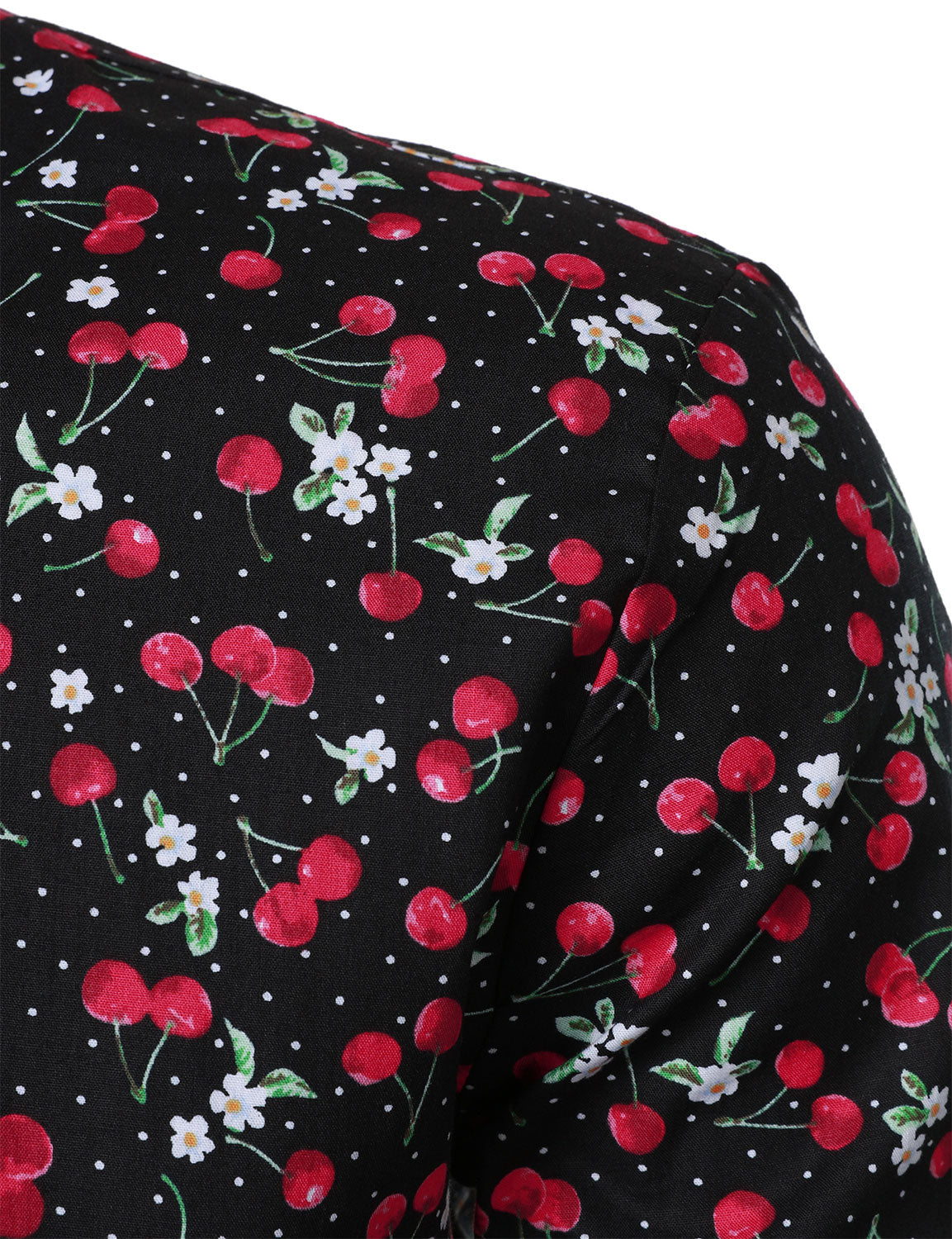 Men's Cherry Print Breathable Cotton Black Long Sleeve Shirt