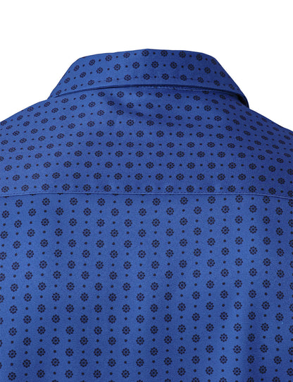 Men's Blue Retro Geometric Print Long Sleeve Shirt
