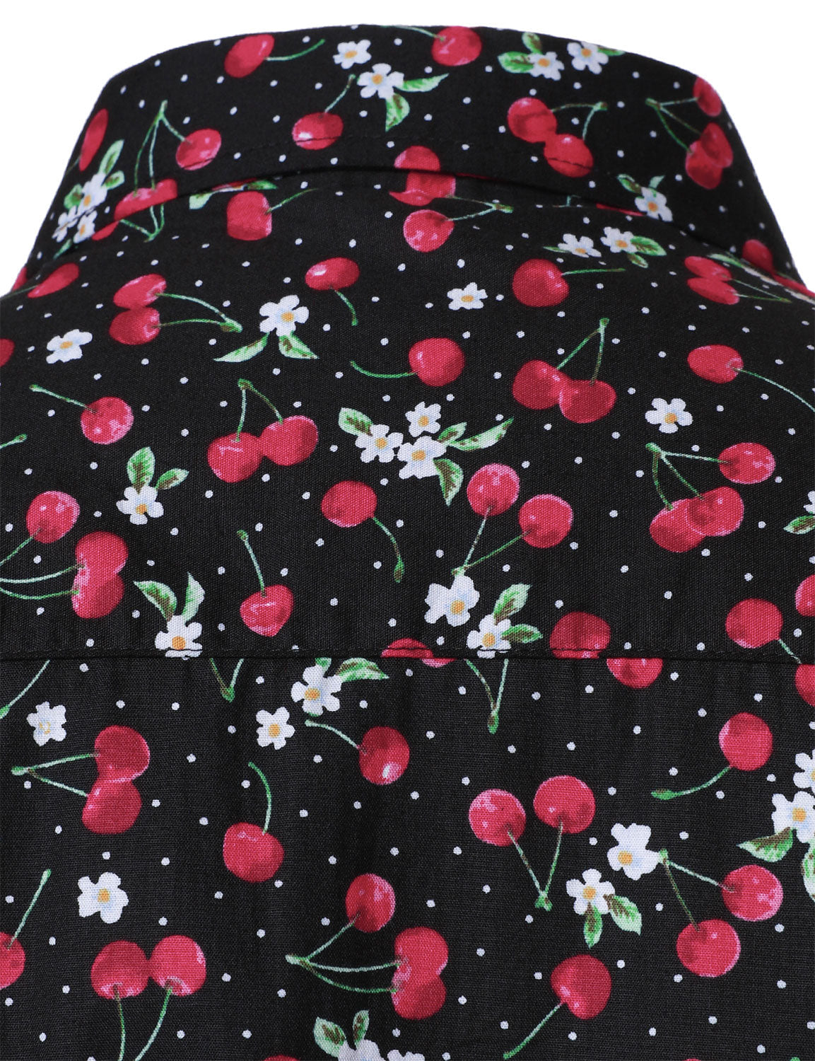 Men's Cherry Print Breathable Cotton Black Long Sleeve Shirt