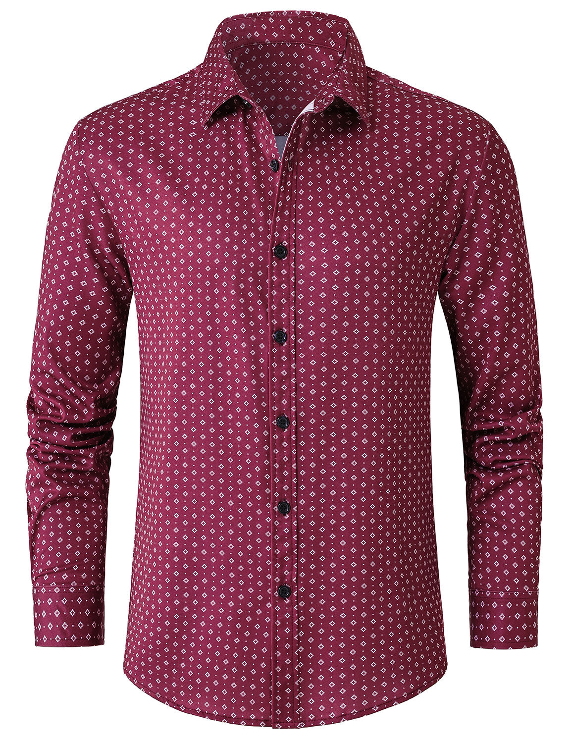 Men's Red Retro Geometric Print Long Sleeve Shirt