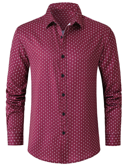 Men's Red Retro Geometric Print Long Sleeve Shirt