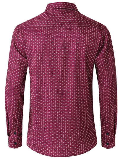 Men's Red Retro Geometric Print Long Sleeve Shirt