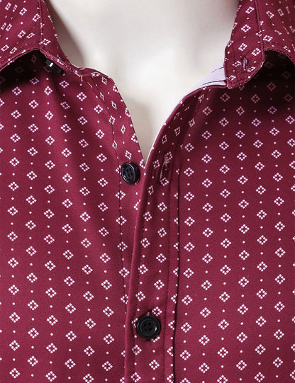 Men's Red Retro Geometric Print Long Sleeve Shirt