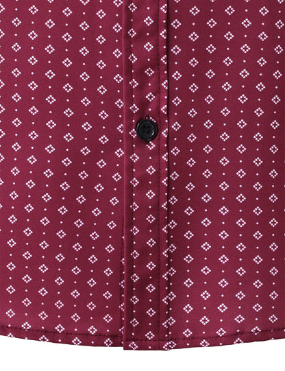 Men's Red Retro Geometric Print Long Sleeve Shirt