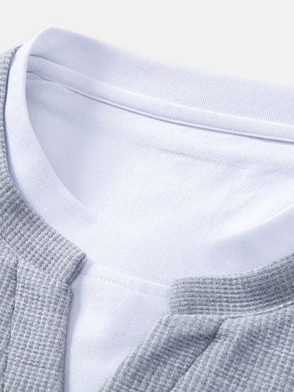 2 In 1 Waffle Notched Collar Sweatshirt & Waffle Pleated Pintuck Straight Leg Pants