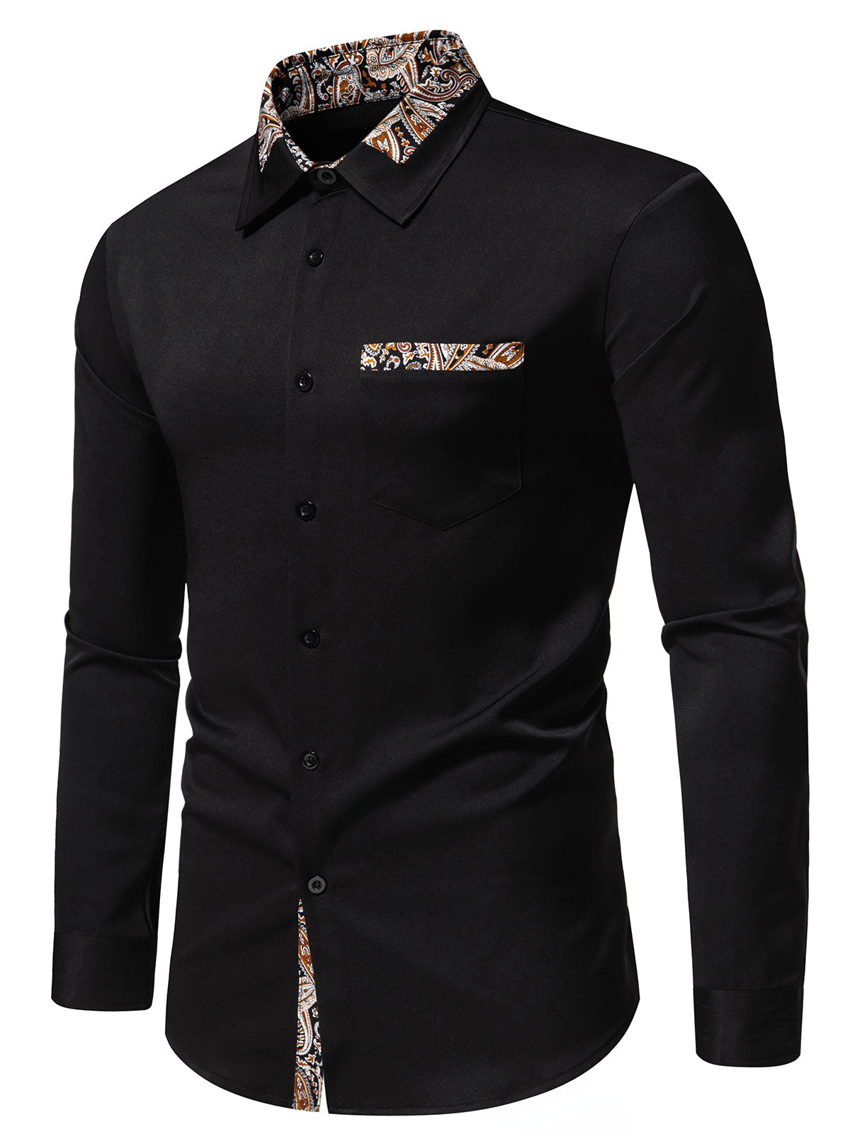 Men's Colorblock Paisley Print Button Up Long Sleeve Shirt