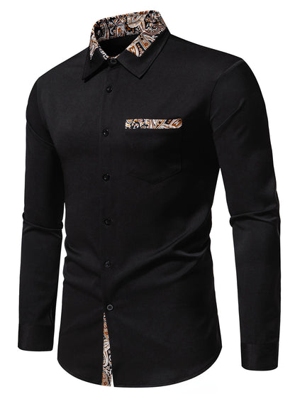 Men's Colorblock Paisley Print Button Up Long Sleeve Shirt