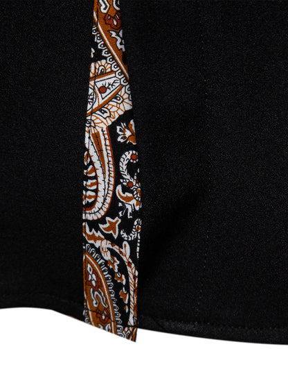 Men's Colorblock Paisley Print Button Up Long Sleeve Shirt