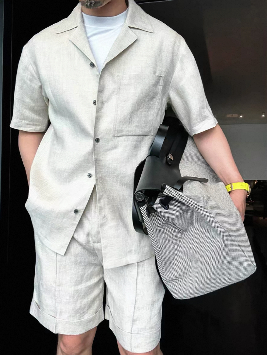 Men's Summer Linen Shirt & Shorts Set