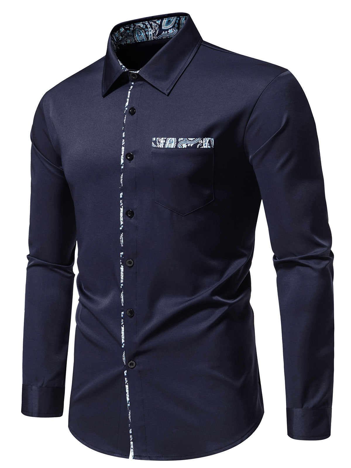 Men's Paisley Print Colorblock Long Sleeve Shirt
