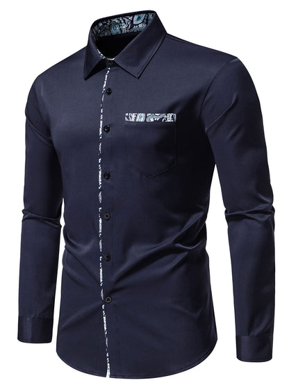 Men's Paisley Print Colorblock Long Sleeve Shirt