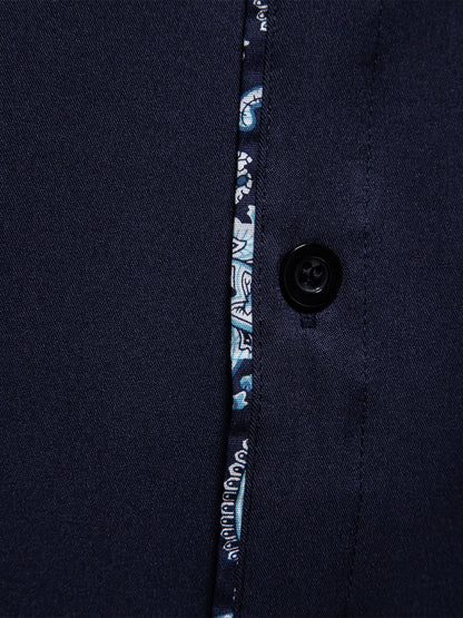 Men's Paisley Print Colorblock Long Sleeve Shirt